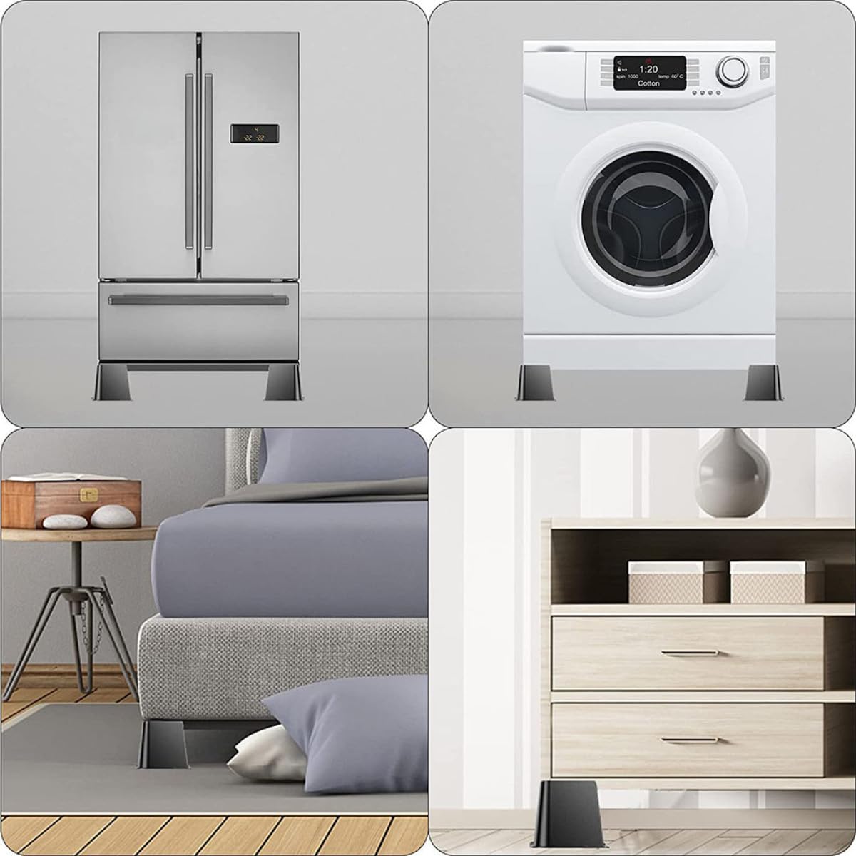 Elevadores para Patas de Sofá y Cama, 4 Piezas, Material PP Negro, Altura Ajustable y Diseño Estable para Muebles en Hogar
