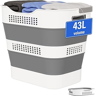 43L(11.5Gallon) Collapsible Laundry Basket with Handles, Foldable Laundry Basket Plastc,Pop Up Tall Storage Container/Organizer/Clothes Hamper for Laundry (Grey,1 Pack)