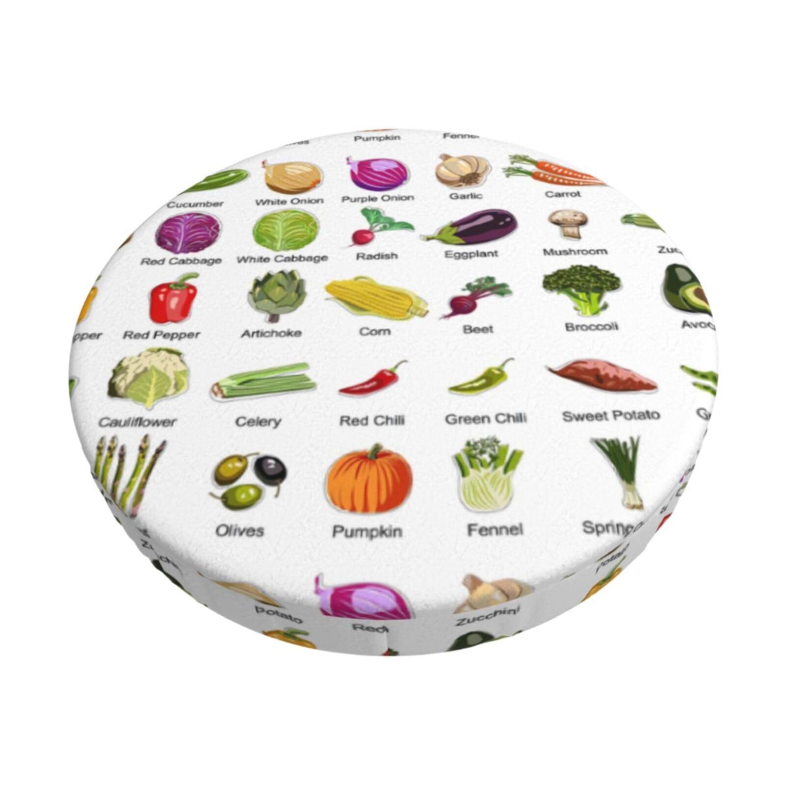 ACVnbm Introduction Of Various Vegetables Print Round Bar Chair Cushion Cover, Elastic Chair Protector For Kitchen Bar Dining