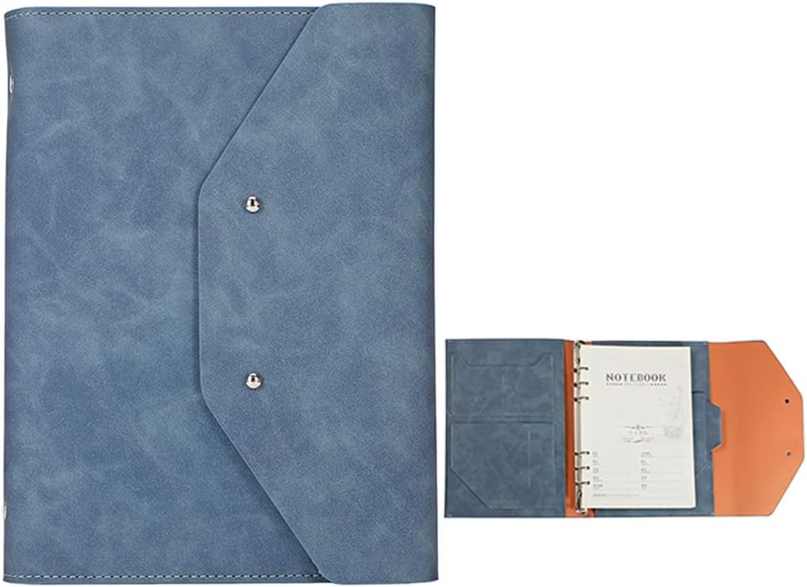 VHJdtE Folder, A5 6 Ring Binder Business Folder for Interview Conference and Presentation Notebook Pocket Organizer(Blue)