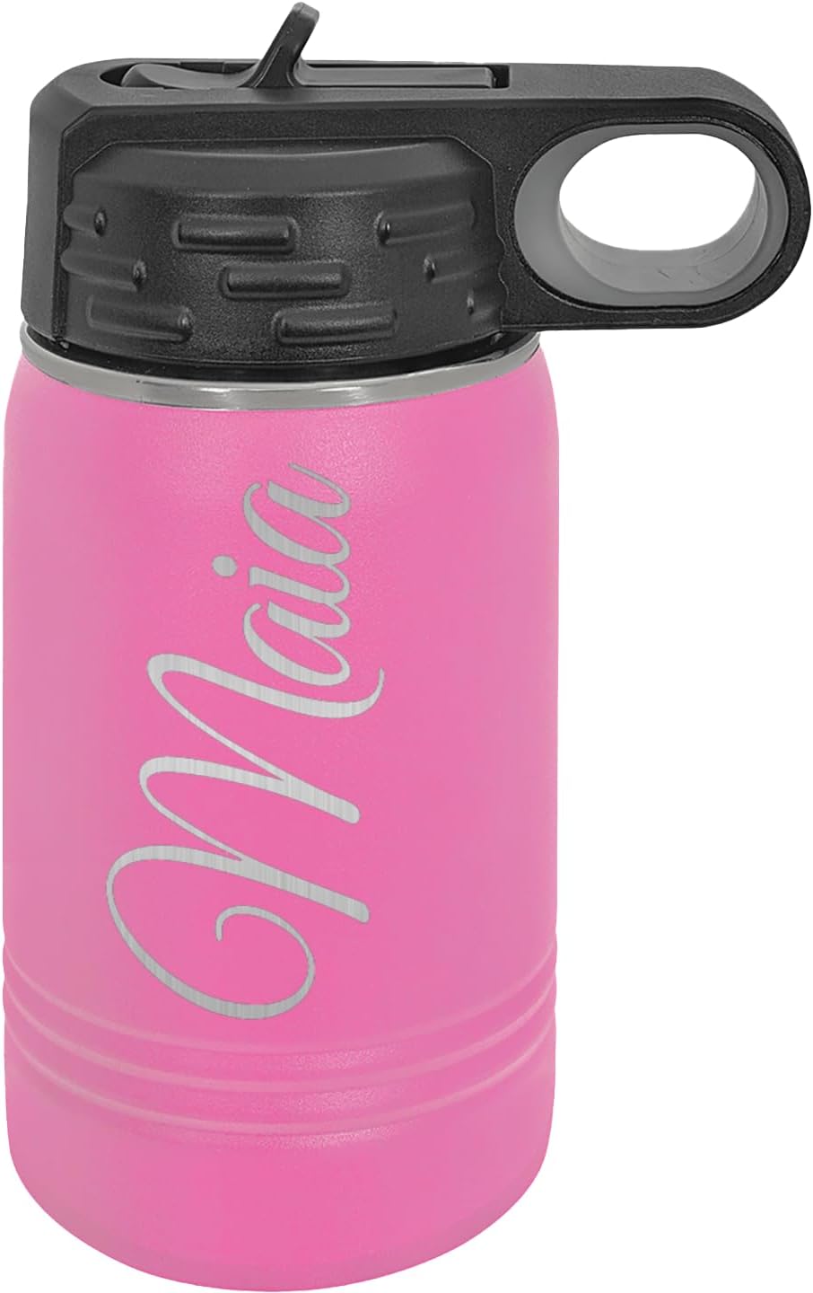 12oz Kids Tumbler Personalized with Name - Laser Engraved - Vacuum Insulated - Stainless Steel Tumbler with Lid and Straw - Travel Cup - Kid Water Bottle - Kids Sports Bottle (Pink)