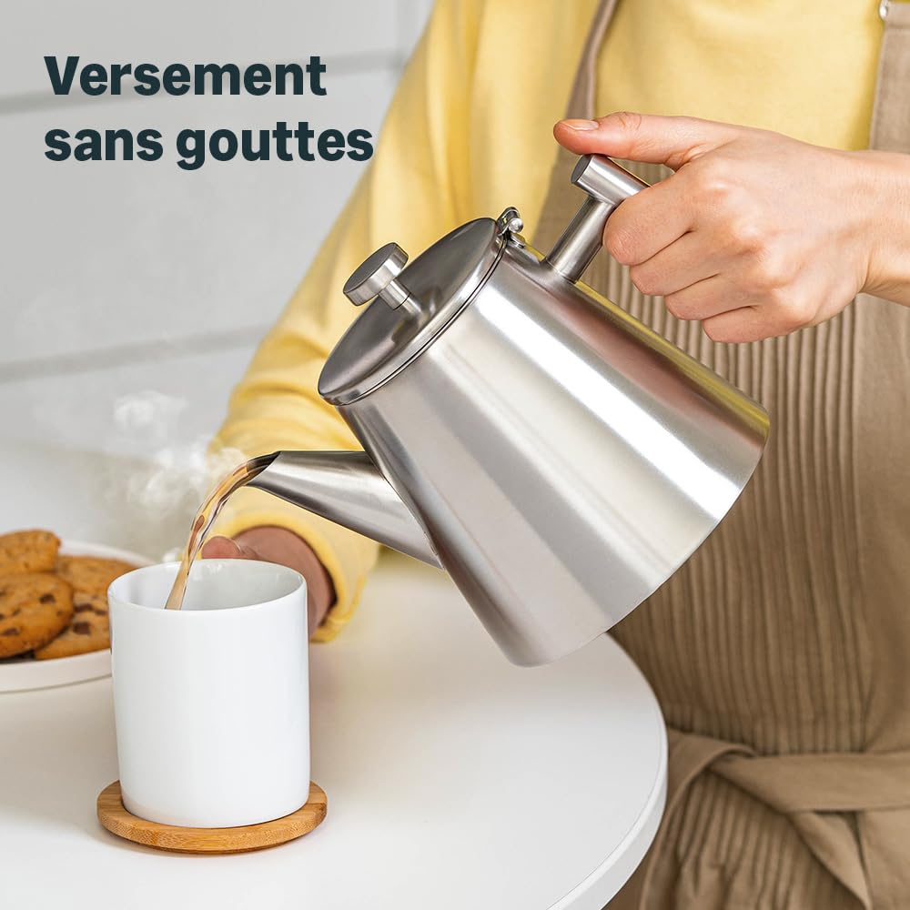 SILBERTHAL Théière en Inox Avec Infuseur Amovible - 1 litre - Garde la Chaleur - 6 à 8 Tasses