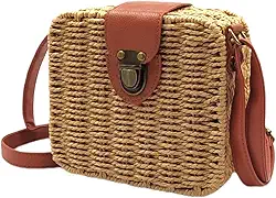 Bolsa de Palha Sintética Quadrada Feminina Moda Praia - Palha