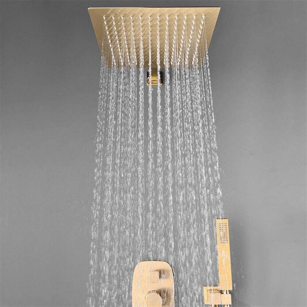 Sistema Doccia Incasso, Ottone Dorato Spazzolato a Parete Doccia a Pioggia 3 Funzioni Rubinetto per Doccia Set Miscelatore con 10-12" Set di Miscelatori per Vasca con Beccuccio Doccia Quadrato a pio