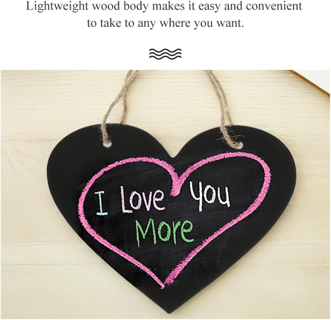 Heart Shaped Wooden Hanging Blackboard Sign Lightweight Mini Chalkboard with Jute Rope for Wedding Messages Party Favors Bar Counter Christmas Table Crafts Decorative Chalkboard