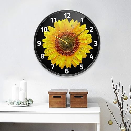 Miniatura 7 de ALAZA Reloj de pared floral con cierre de girasol, funciona con pilas, silencioso, sin tictac, para decoración de sala de estar, 12 pulgadas  9.5