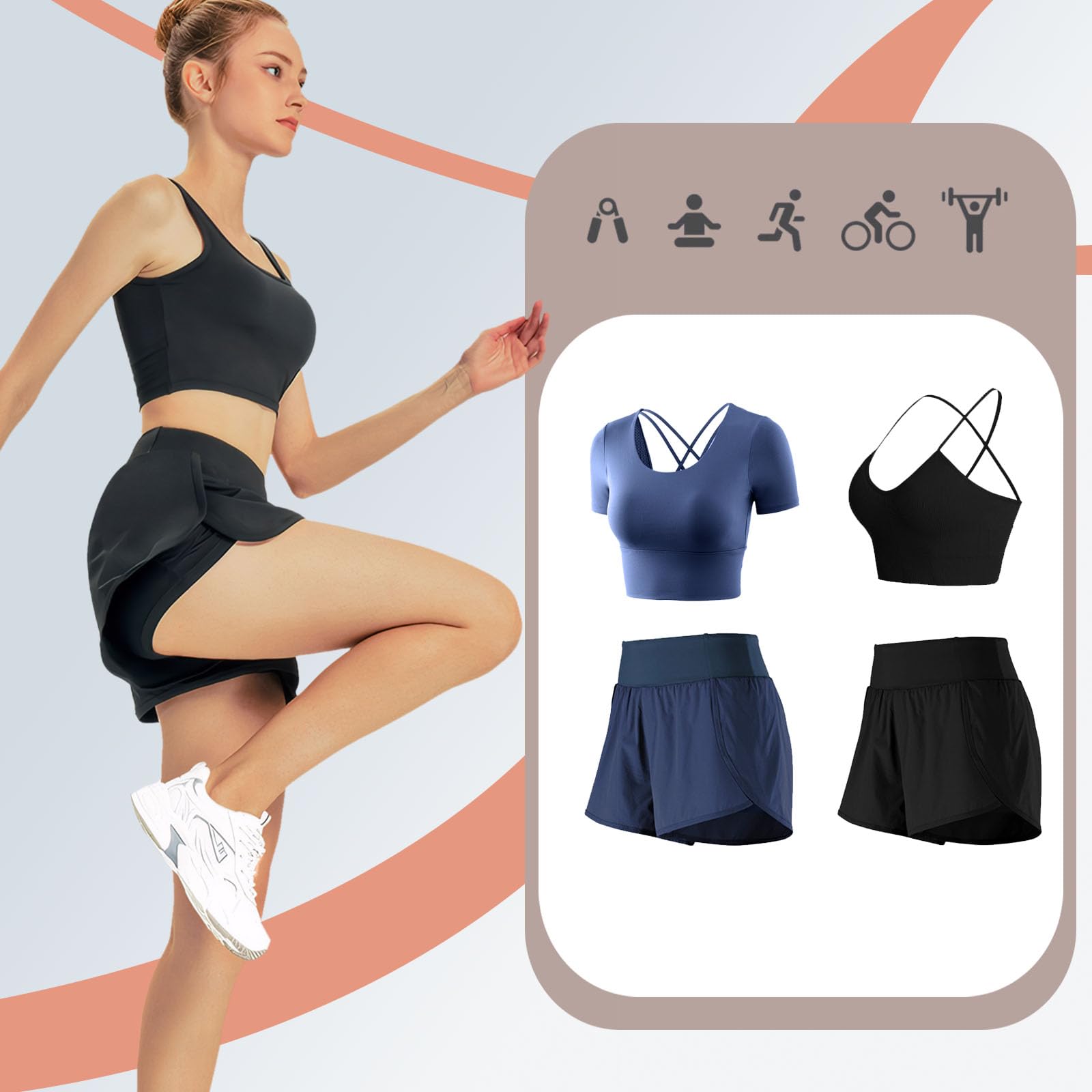 Pantaloncini da Corsa 2 in 1 Donna Pantaloncini Sportivi Estivi con Tasca a Vita Alta Pantaloni Corti Palestra Shorts per Yoga Gym Fitness Running Jogging Allenamento