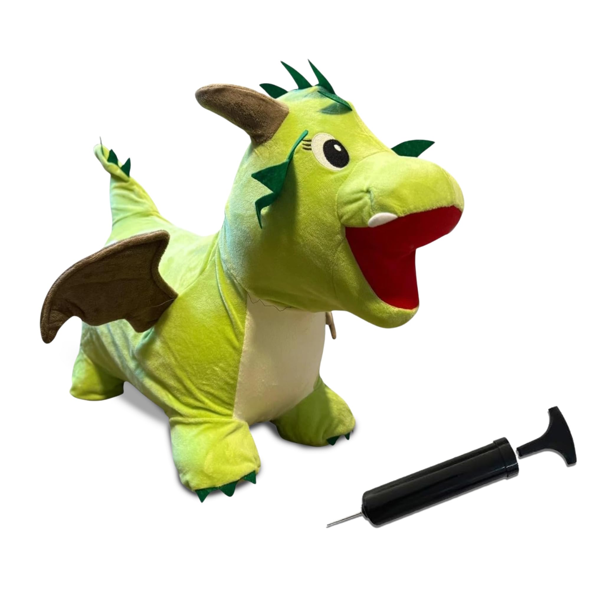 Bouncy Pals Hopper Toys – Plush Ride-On Inflatable Animals with Pump, Soft & Stable Bouncy Friends for Kids Age 2–5 – Dragon, Unicorn, Cow & Lion – Indoor & Outdoor Active Play Gifts - Dragon