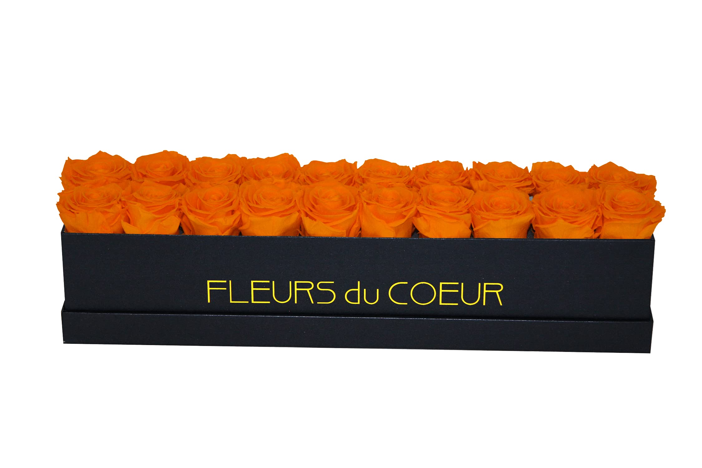 Roses éternelles orange en boîte à fleurs avec roses préservées pour composition florale salon - 6