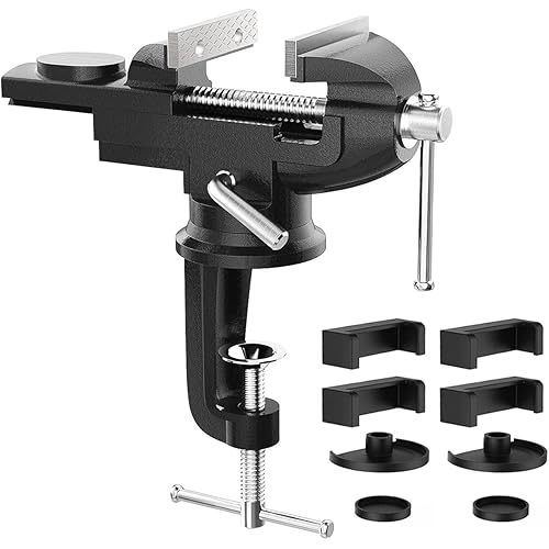 3 Inch Universal Swivel Base Table Vise, 360°Rotating Bench Clamp, Portable Repair Tool for Woodworking, Metalworking, Cutting Conduit, and Drilling - Black