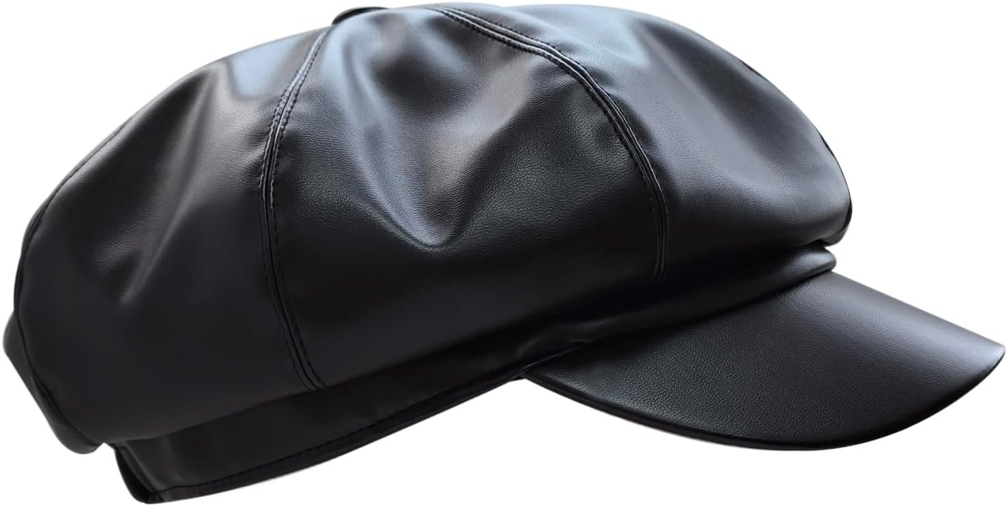 Women Newsboy Hats 8 Panel Vintage PU Leather Visor Beret Baker boy Cap Cabbie Hat for Women/Men - Image 5
