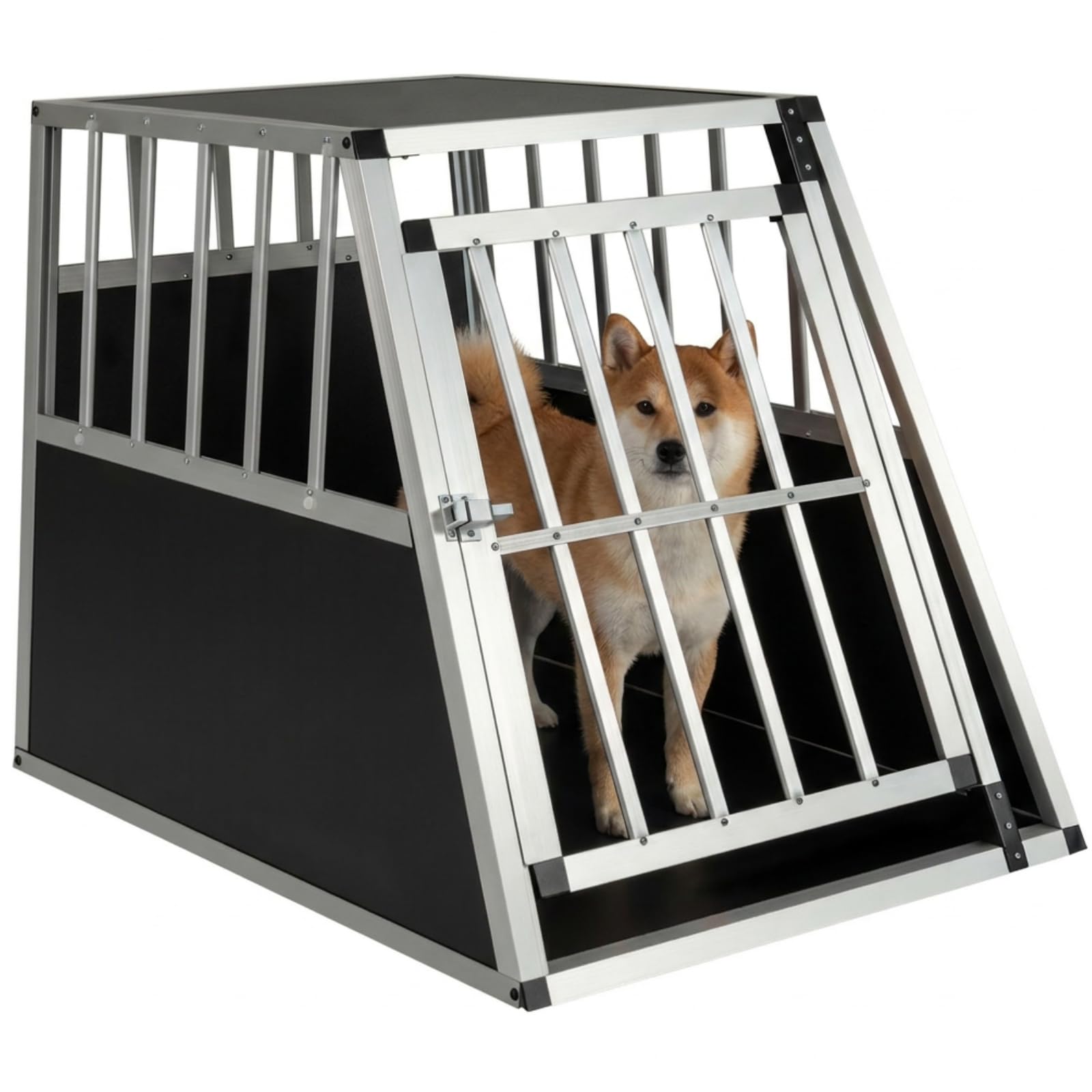 Maxmass Car Dog Crate, Aluminium Pet Carrier Transport Box Dog Travel Box with Lockable Door, Metal Dogs Crate Travel Cage Puppy Crate for Camping Truck (91 x 65 x 69.5cm, without Removable Divider)