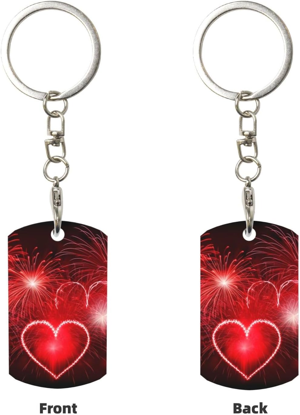 Red Fireworks Keychain Double Side Custom Key Chain with Picture, Personalized Photo Keyring Rectangular Metal Key Fob Ornament Pendants Purse Handbag Accessories image 2