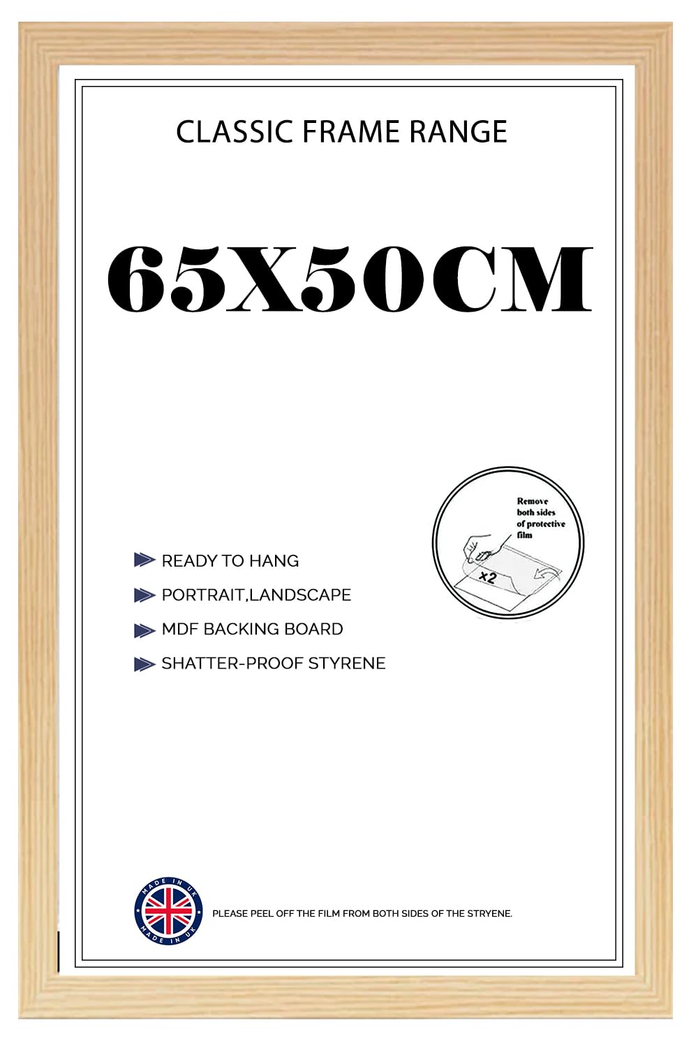 Modern Wide Poster Frame 65x50cm MDF HD Clear Front Jigsaw Puzzle Portrait or Landscape Pine