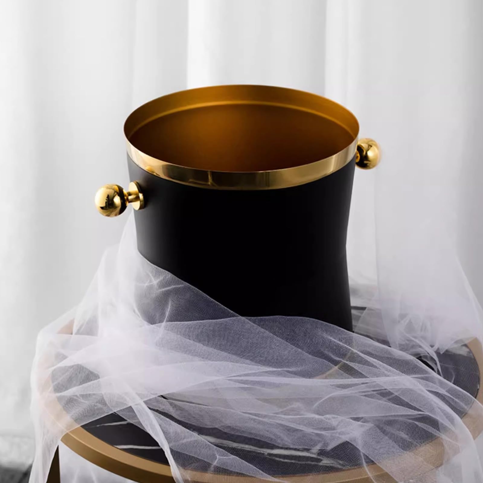 Cubitera grande de acero inoxidable con soporte, acabado negro mate, 27.1 pulgadas de alto para champán y vino
