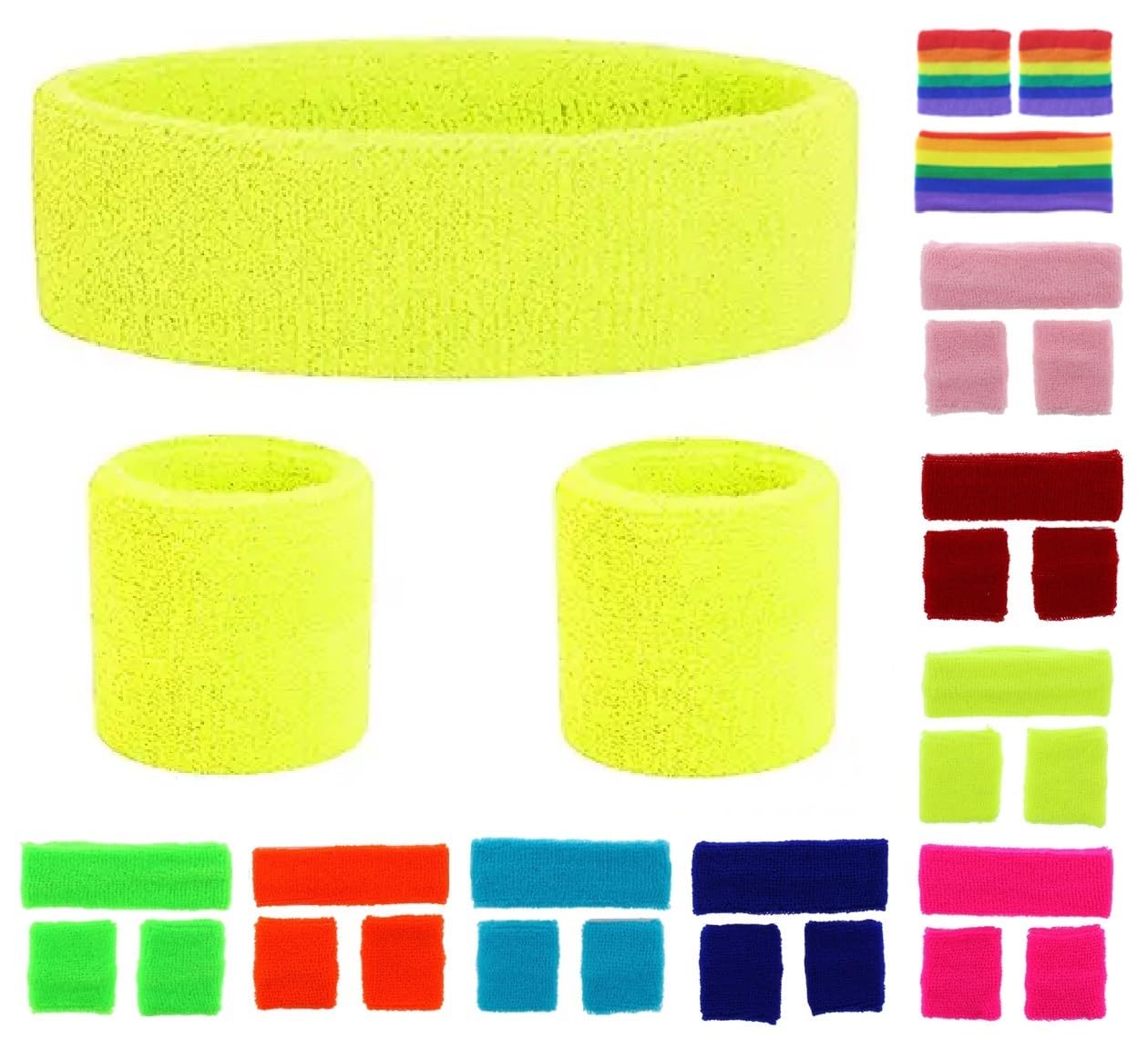 NEON Headband and Wristbands Sweatbands Set (Yellow)