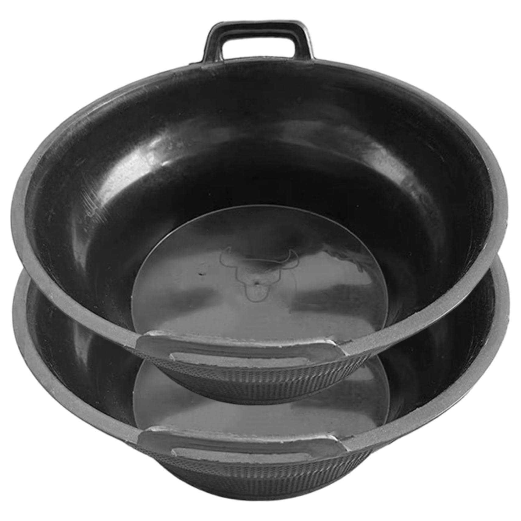 2er Pack Futternapf aus Gummi, Kunststoff Futternapf mit Griff für Pferde, Ziegen und Hühner, dickwandig und stapelbar (39 cm), Gummi, Pferd, Napf