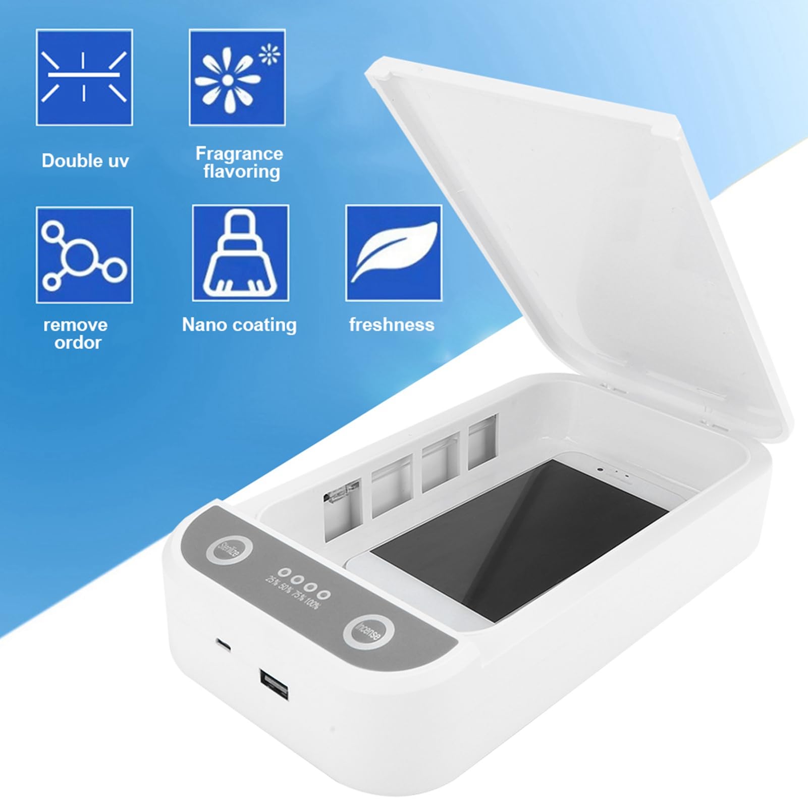 Boîte de Nettoyage désinfectante UV pour téléphone Portable, lumière UVC 360°, Outil de Nettoyage pour téléphone Portable, Accessoire avec Mode de stérilisation Rapide pour