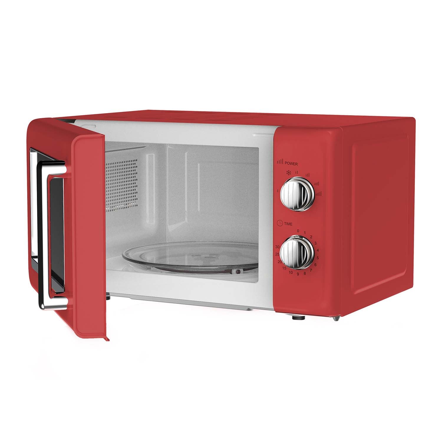 Silva Schneider MW-R 25.3 - Micro-ondes rétro - 20 l - 700 W - 6 niveaux de puissance - Minuterie - Boutons et poignée chromés - Signal de fin de course - Couleur rouge