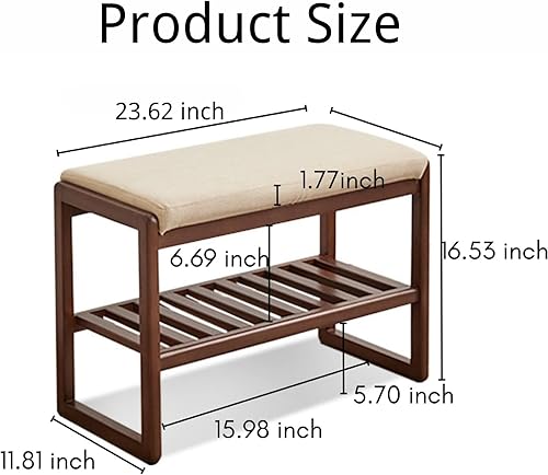 Miniatura 3 de Banco pequeño de almacenamiento de zapatos de madera maciza, banco moderno para zapatos con cojín suave, organizador de entrada y espacios pequeños