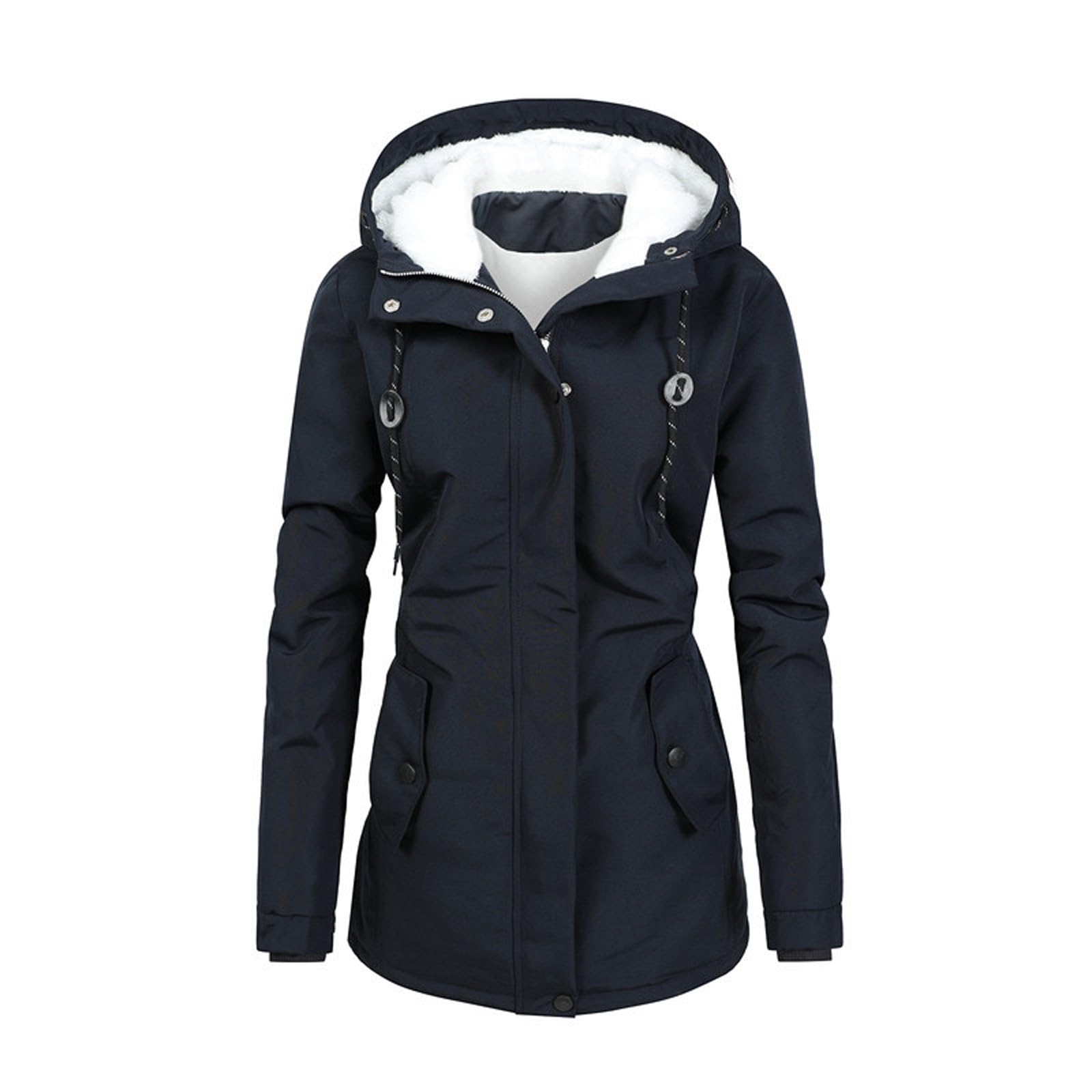Damen Winterjacke mit kuscheliger Kapuze Wintermantel, Damen Warm Winter Parka Mittellang Winterjacke Winterparka Dicke Coat Große Größen,Damen Winter Jacke Teddyfell Gefütterte Winterjacke