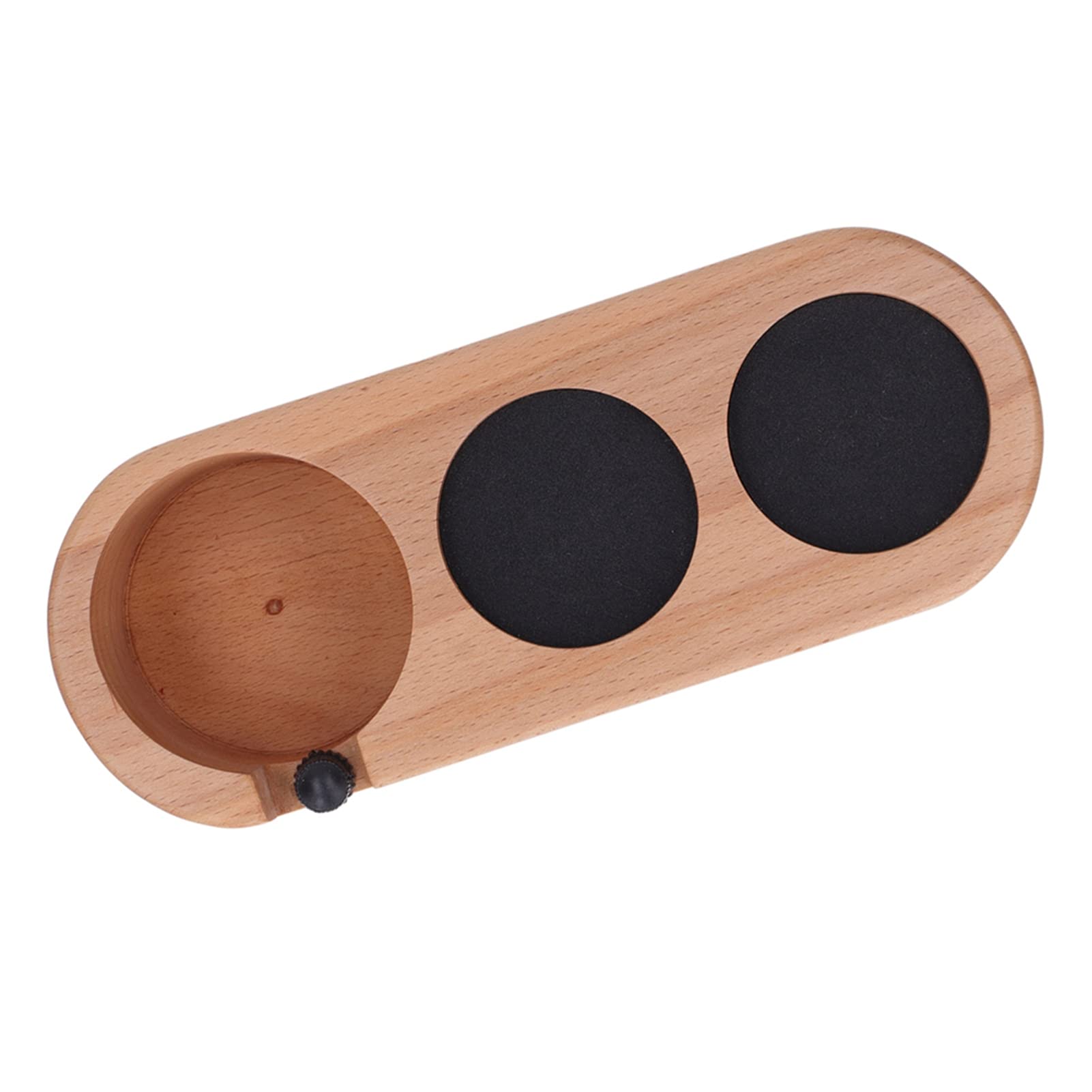 Soporte para prensa de café, estación de prensa de café de madera con 3 orificios para prensas de 58 mm y portafiltros, base antideslizante de haya para la configuración de barra