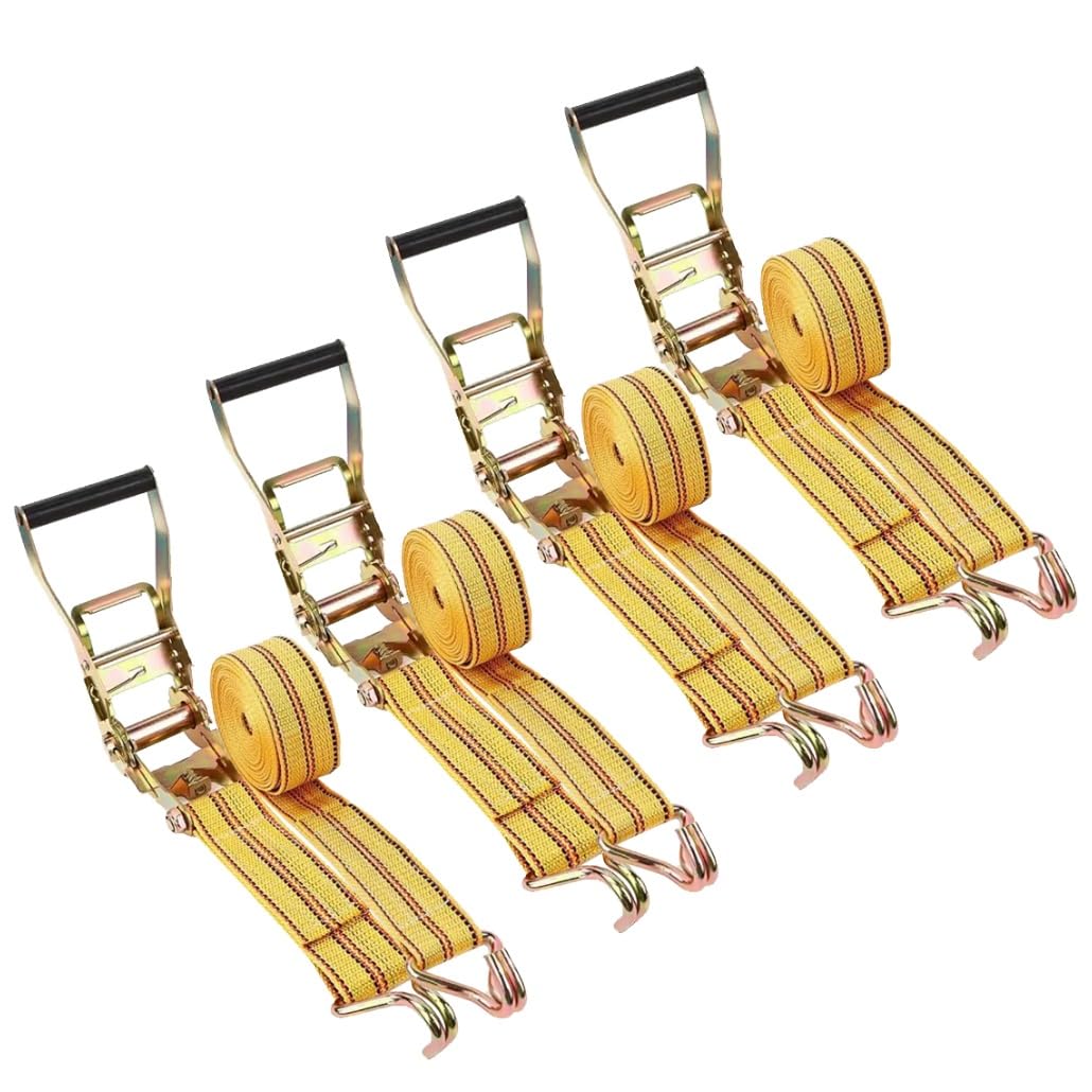 Paquete de 4 Correas de Amarre con trinquete de 6,6 a 72,2 pies, 13228 Libras, Gancho en J, Correas de Amarre con trinquete for Camiones de Carga, Kayaks y Motocicletas(W 5cm/2in,5.0m/16.4Ft)