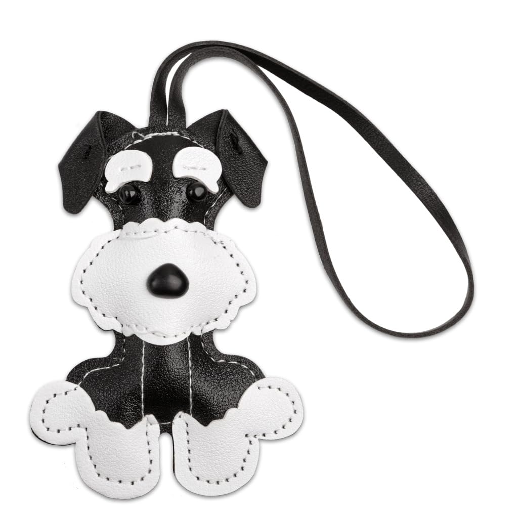 Harts Handmade Schnauzer Dog Keychain, PU Leather Charm, 16 cm, Black and White