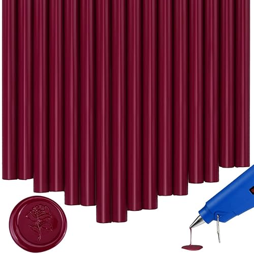 8 varillas de sellado de cera para pistola de pegamento para sello de cera, borgoña, ideal para invitaciones de boda, tarjetas, sobres, paquetes de