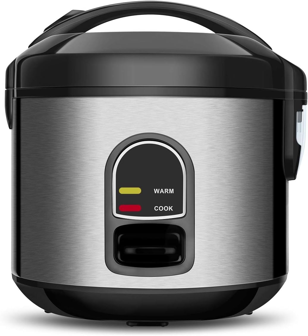 Electric Rice Cooker Food Steamer 5 Cup uncooked 10 Cups cooked Mini Rice Maker Removable Nonstick Pot with One Touch Control and Automatic Keep Warm Function (Silver)