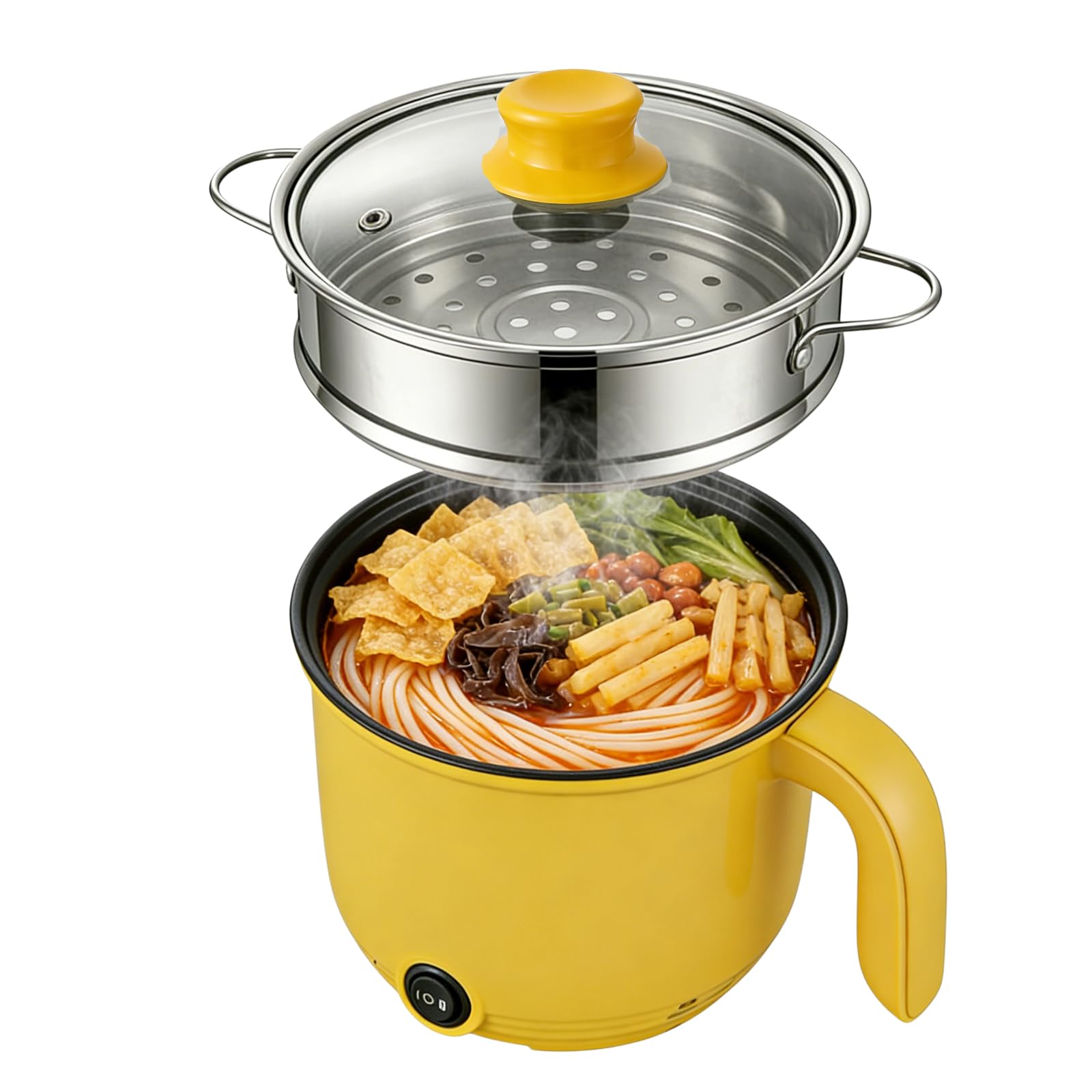 Elektryczny Hot Pot, 1,3 l elektryczny garnek do gotowania, 600W 220V Hot Pot Ramen Cooker z parowarem ze stali nierdzewnej, z powłoką antyadhezyjną Hot Pot elektryczny do zupy/ramen/makaronu/płatków