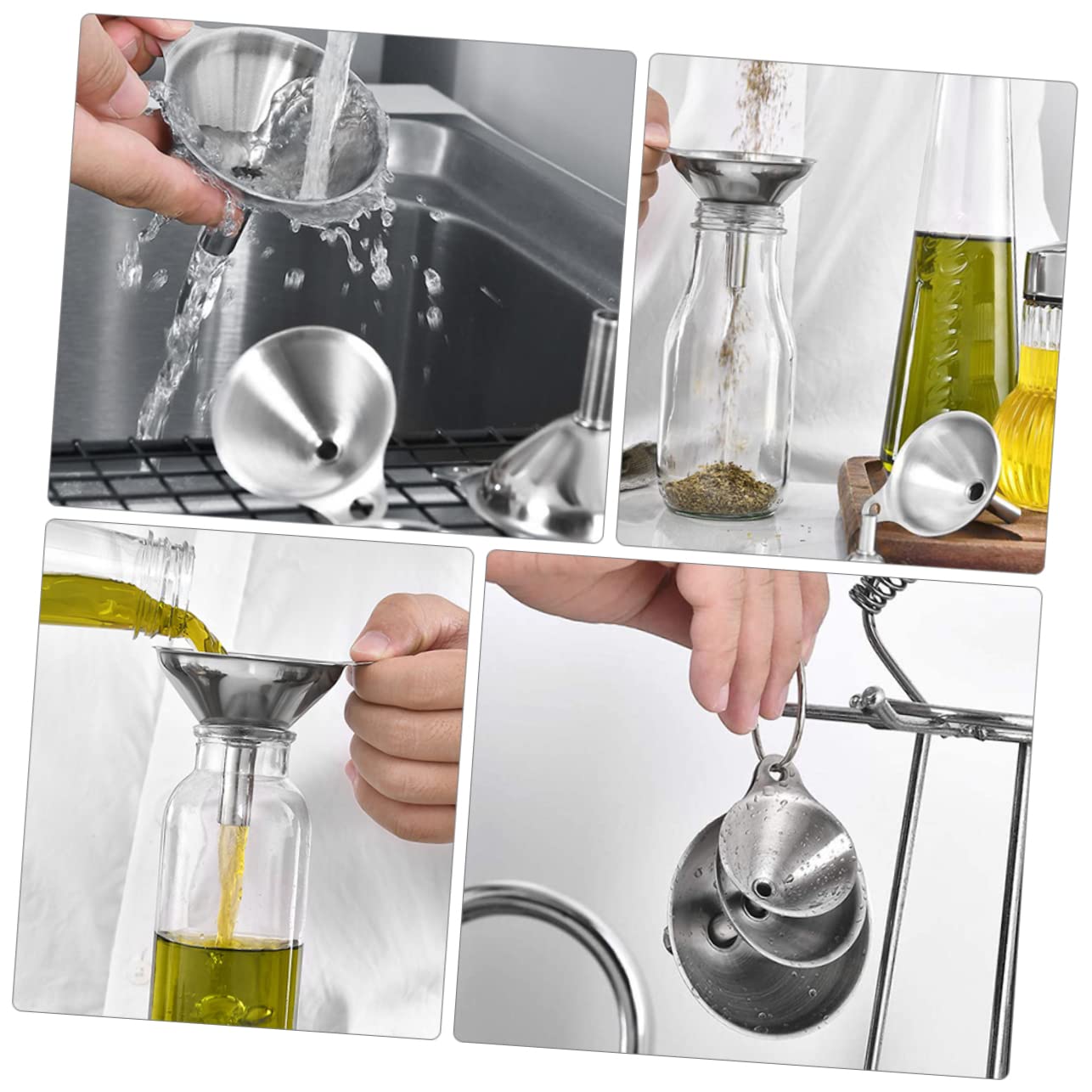 Healifty Entonnoirs de Cuisine Acier Inoxydable Large Bouche Fuite avec Brosse de Nettoyage pour Huile et Alimentaires