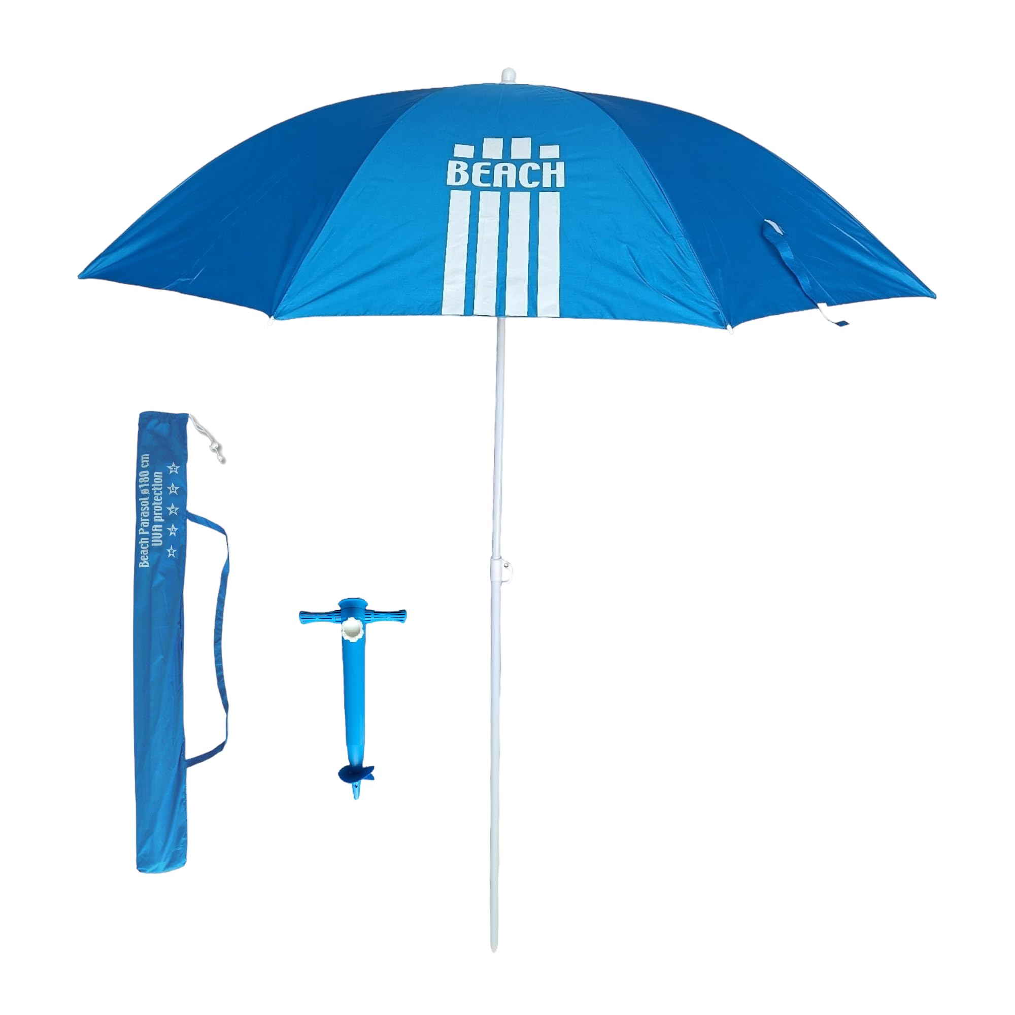 Pincho Sombrilla de Playa de metal con Recubrimiento antióxido .180 cm de diámetro. 8 Varillas de metal. Factor protección Solar UPF 50+