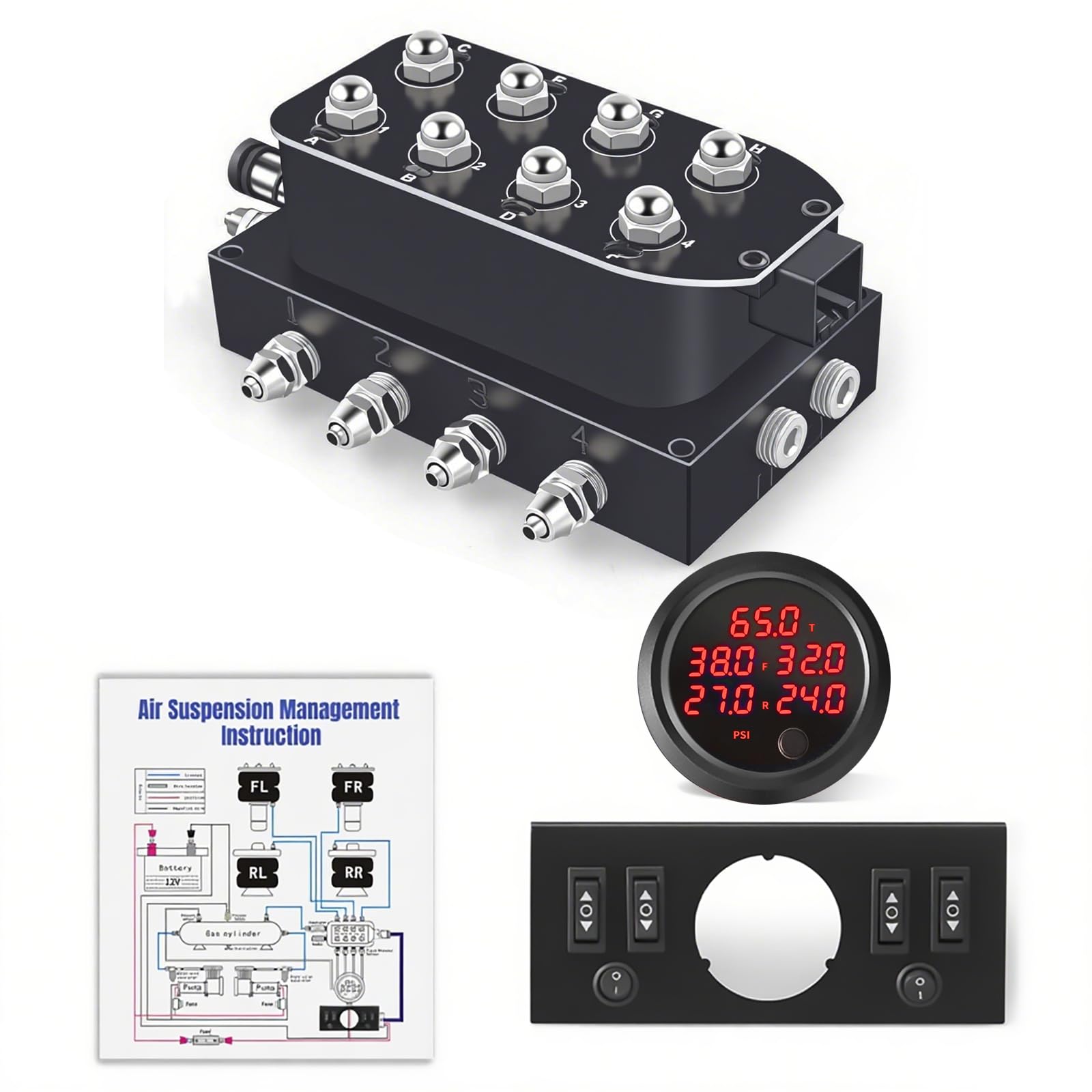 CNWZYMX 12V Air Management Featuring 8-Valve Air Ride Suspension Manifold, Simplify Control Panel and Ship Type Switch and Five-Way Red Display Air