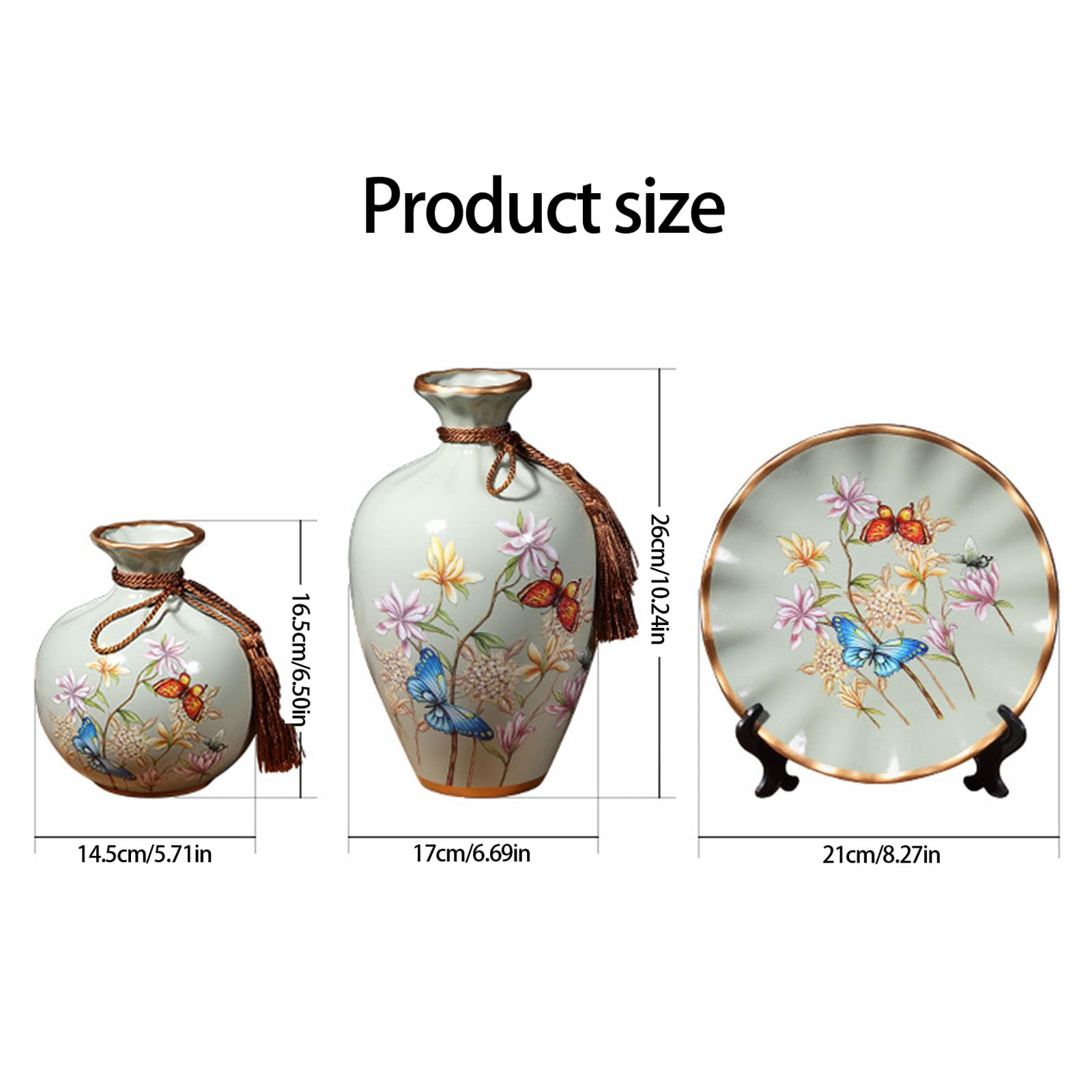 Zeitgenössisches 3-teiliges Set aus dekorativen Vasen und Tabletts, Keramik Übertopf, Couchtisch Mittelstücke, Hochzeitstag Geschenk, Keramikvasen für Blumenarrangements