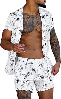 DDDHL Terno jaqueta masculina primavera verão conjunto de duas peças camisa de manga curta praia conjunto de calça curta com bolso moda conjunto solto