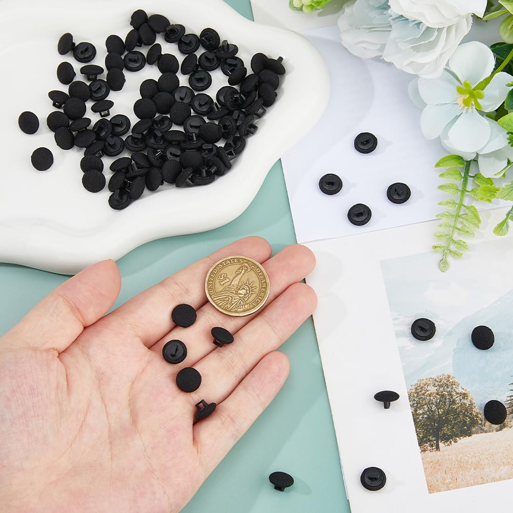 SUPERFINDINGS 100Pcs Black Satin Cloth Buttons 9.5mm Fabric Button Mushroom Fabric Covered Buttons with Plastic Round Shank Tuxedo Button for Wedding Dress Suits - Image 3