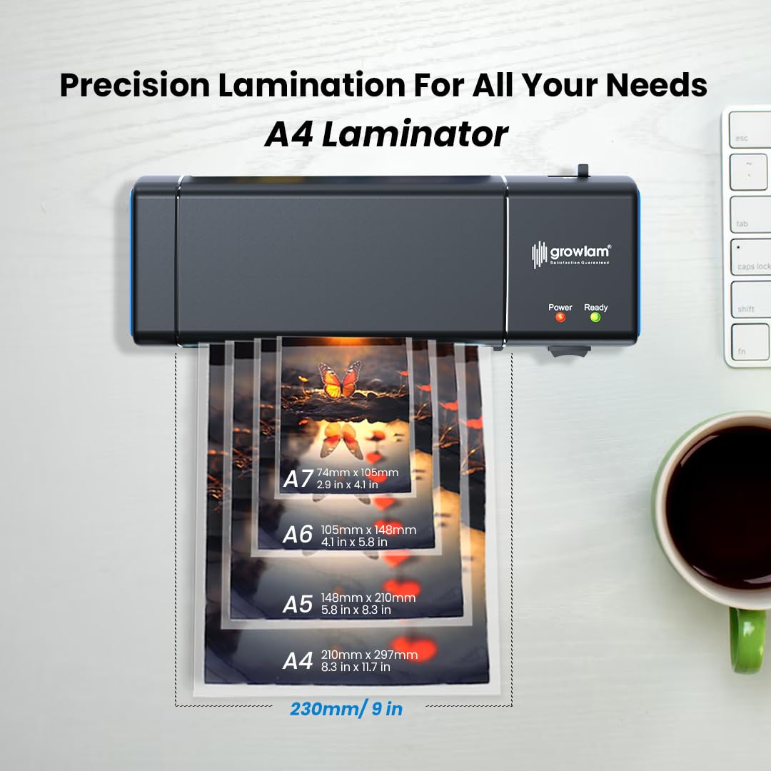 Growlam GL-290 maszyna do laminowania All-in-One, szybkie nagrzewanie w latach 90., szerokość wejścia papieru 230 mm, laminowanie na gorąco i zimno, system Anti-Jam, idealna do biura / użytku domowego
