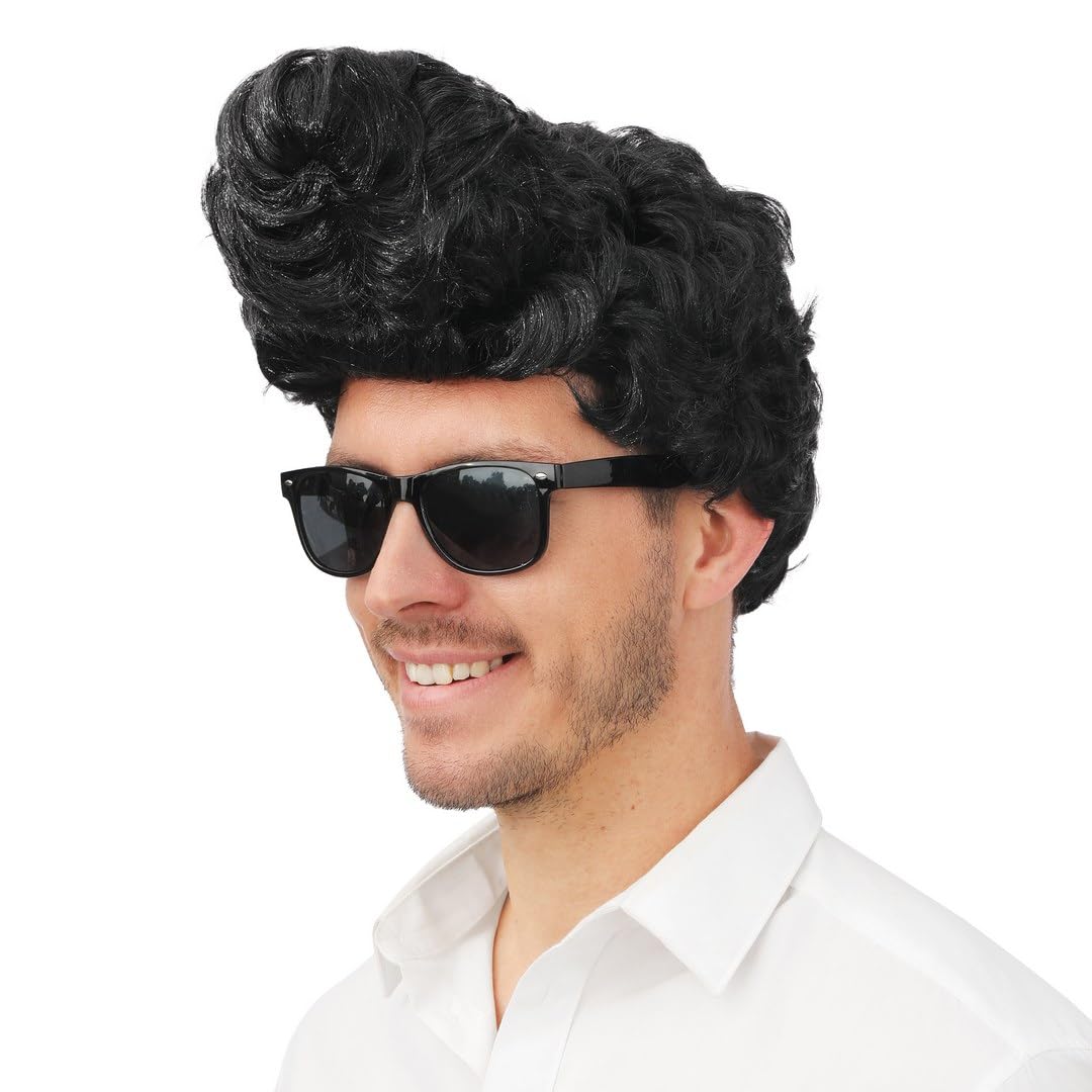 P'TIT CLOWN - Perruque Déguisement Homme - Look Rock'n'Roll, Star - Idéale pour une Soirée Déguisée, Carnavals, Célébrations - Cheveux en Polyester