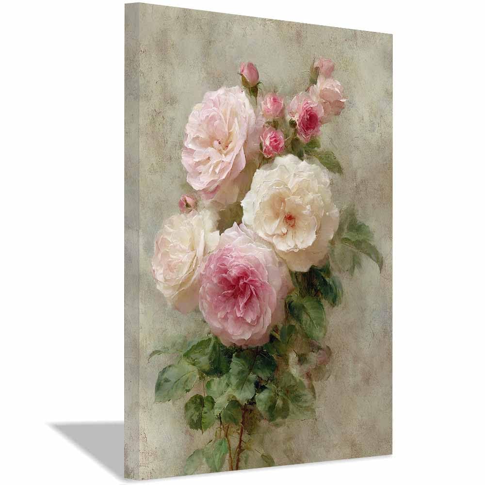 Xeniou Multicolor Flower Wall Art Canvas Soft Pink Ros Print Canvas Wall Art, For Living Room Bedroom Restaurant Home Office Wall Decoration(Multicolor)-60X90cm Framed