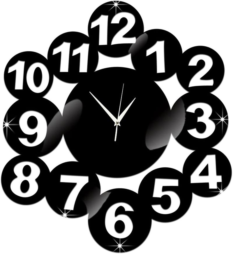 Digit Mirror Clock Living Room DIY Quartz Wall Clock black