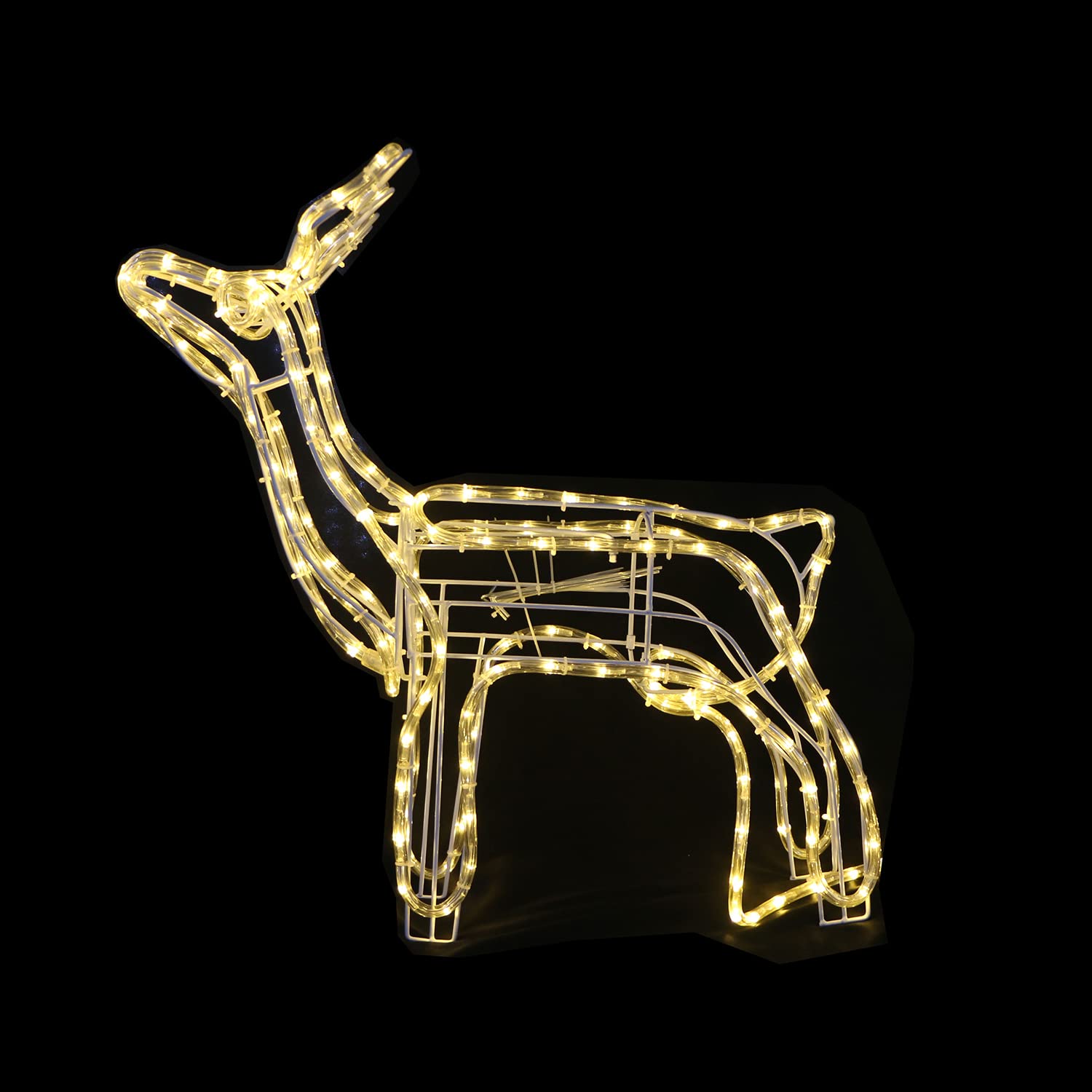 FLINQ Renna con slitta, illuminazione natalizia, decorazione da giardino per esterni, resistente alle intemperie, bianco caldo