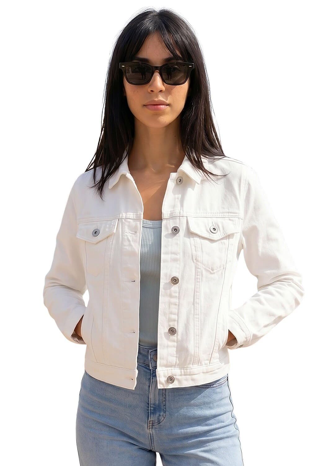 Roman Petite Bleached Denim Jacket, White, Size 14, Women