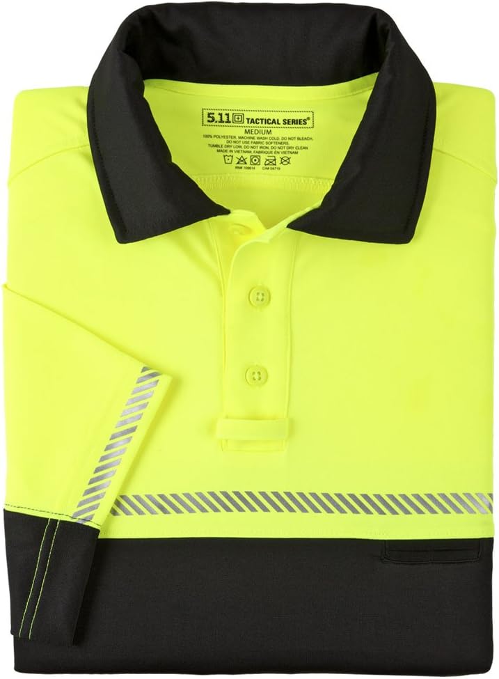 5.11 Tactical Men’s Bike Security Patrol Short Sleeve Polo Shirts with Reflective Striping, High Visibility, Style 71322