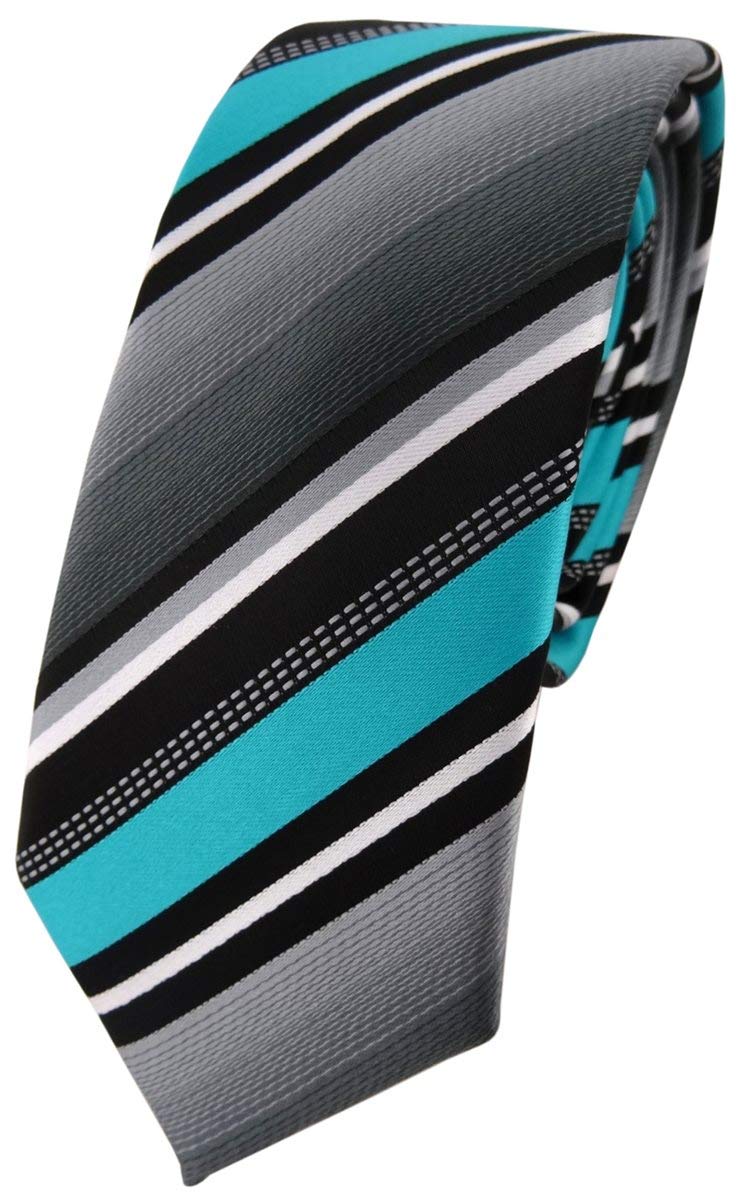 TigerTie narrow Designer tie necktie in turquoise silver gray white striped - Tie