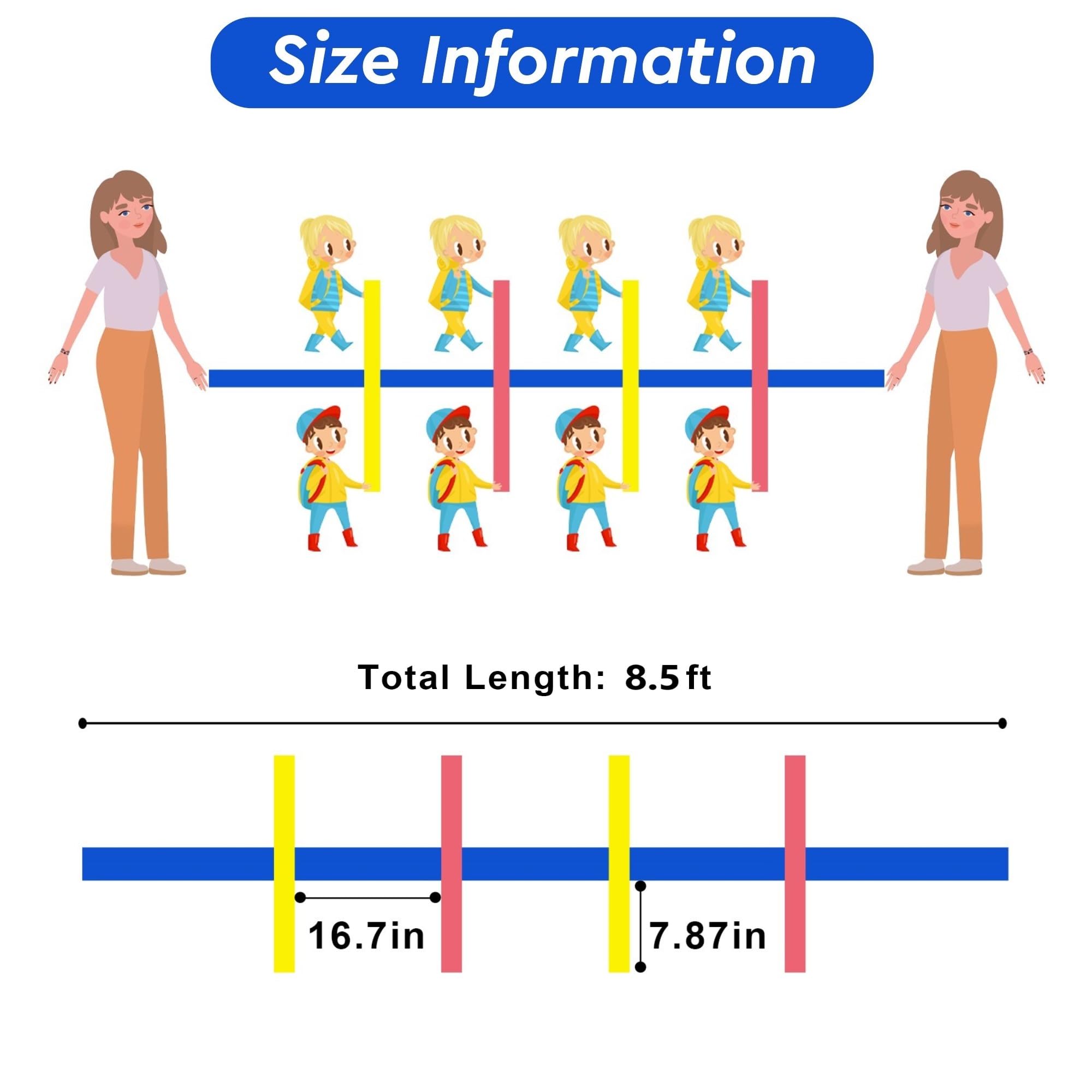 Cuerda de seguridad para niños con 8 asas para niños: diseño extensible, pulseras ajustables, seguras y duraderas, perfectas para guardería, guardería, guardería, escuela, viajes de campo y