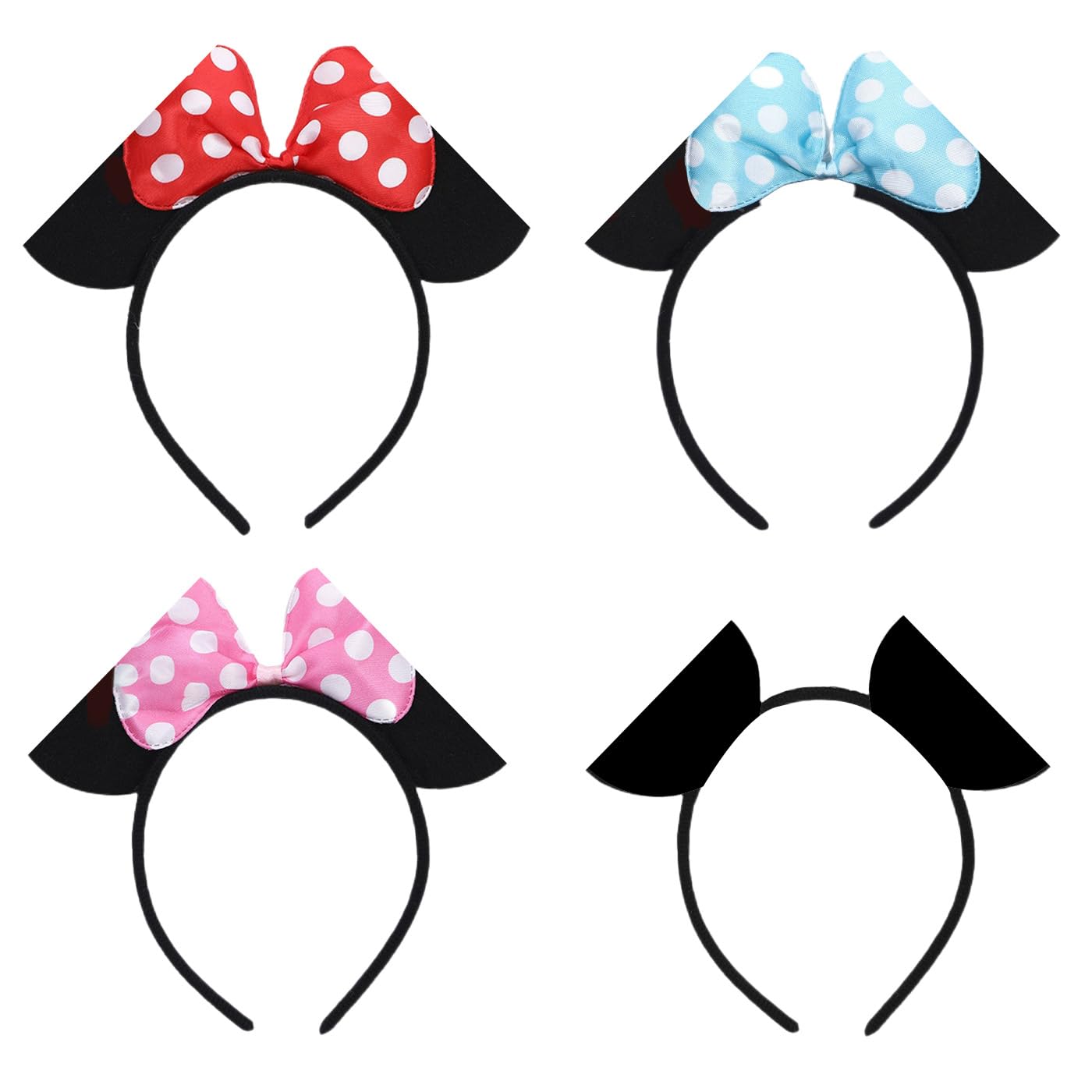 GWAWG 4 Pcs Mickey Mouse Ears Headbands Novelty Accessory Holiday Party Birthday Party Cosplay Accessories for Adults/Children