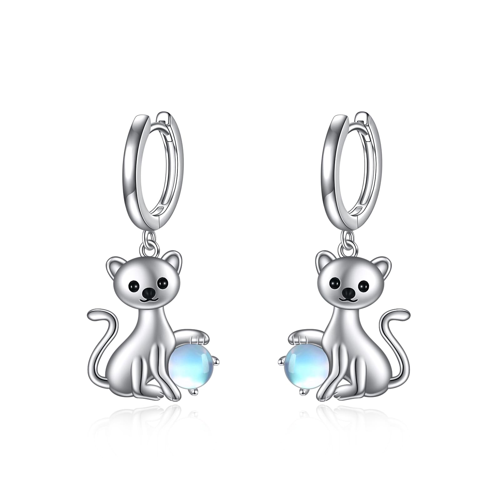 Katze/Hund Creolen für Damen 925 Sterling Silber Tier Mondstein Ohrringe Tier Ohrringe Katzen Schmuck Geschenke für Mädchen Kinder
