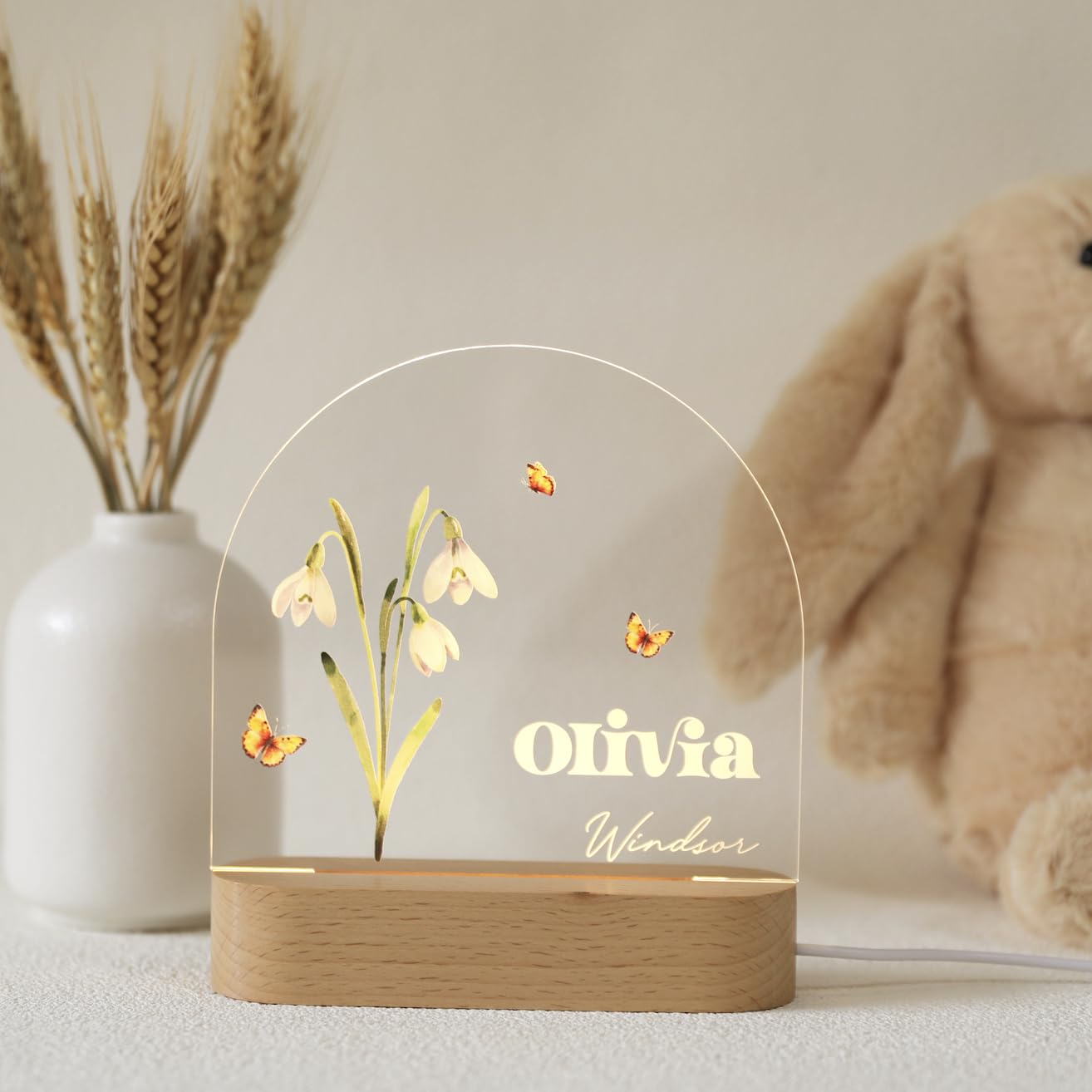 AAHOME Birth Flower Night Light Personalized Birthday Gift for Girls Women Baby Mothers Day Gramma Birthday Gift Graduation Wedding