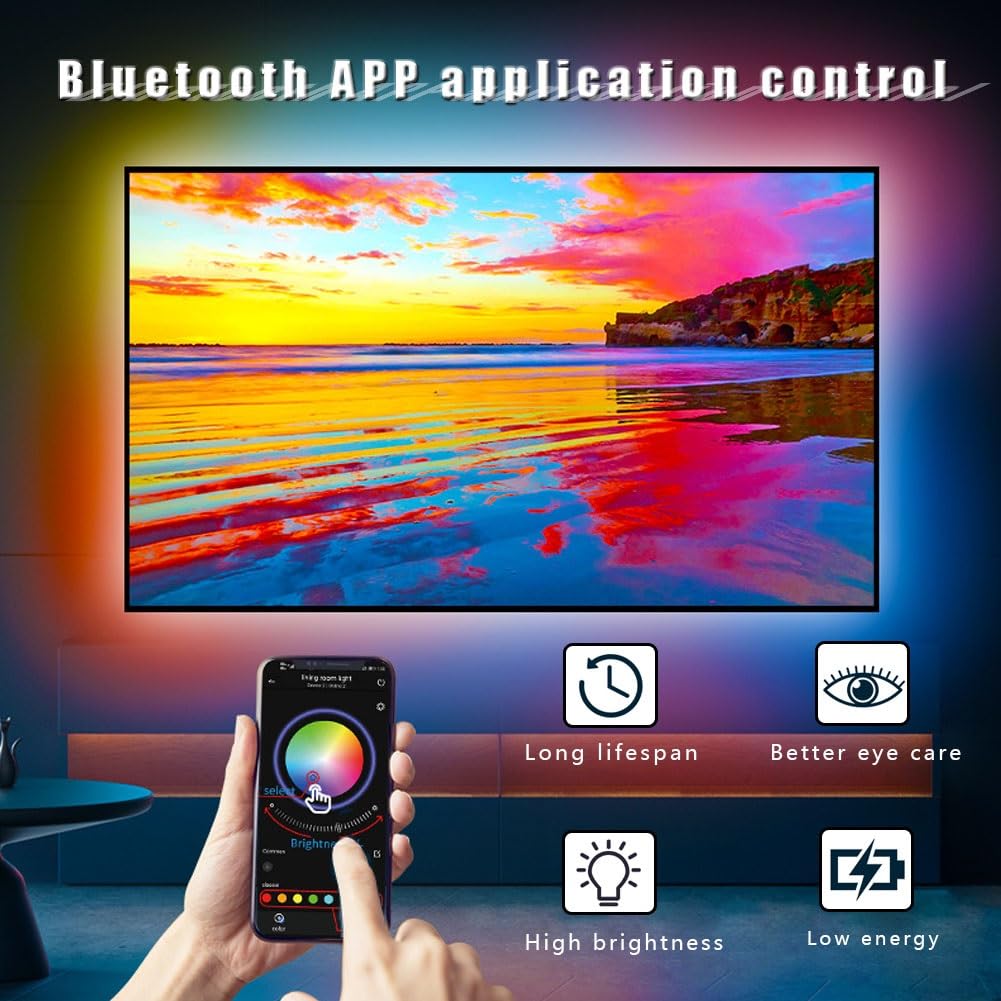 Striscia LED RGB da 5m,Striscia LED for TV,Suono e luce HDMI,Striscia illuminazione ambientale for computer con sincronizzazione immagine schermo,Striscia LED indirizzabile con controllo APP Bluetooth